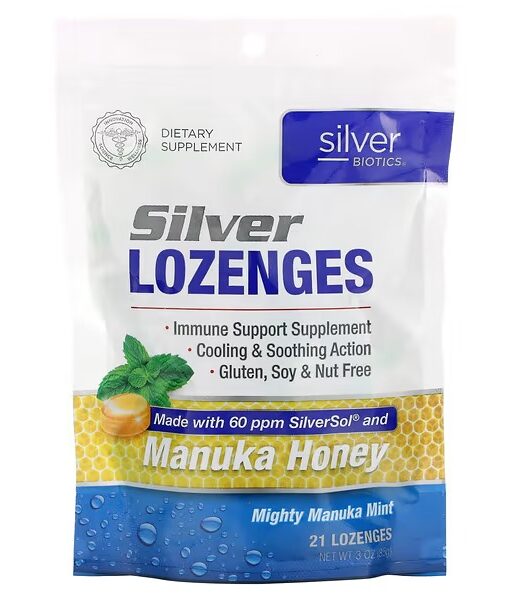 American Biotech Labs, Silver Biotics, Mighty Manuka Mint, 21 Lozenges, 3 oz (85 g)