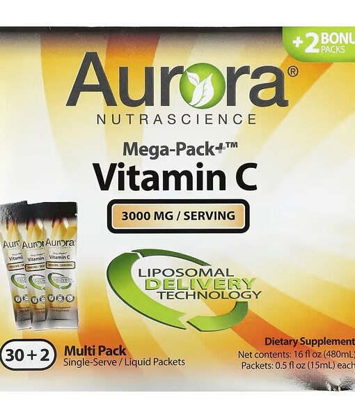 Aurora Nutrascience, Mega-Pack+ Vitamin C, 3,000 mg, 32 Packs, 0.5 fl oz (15 ml) Each
