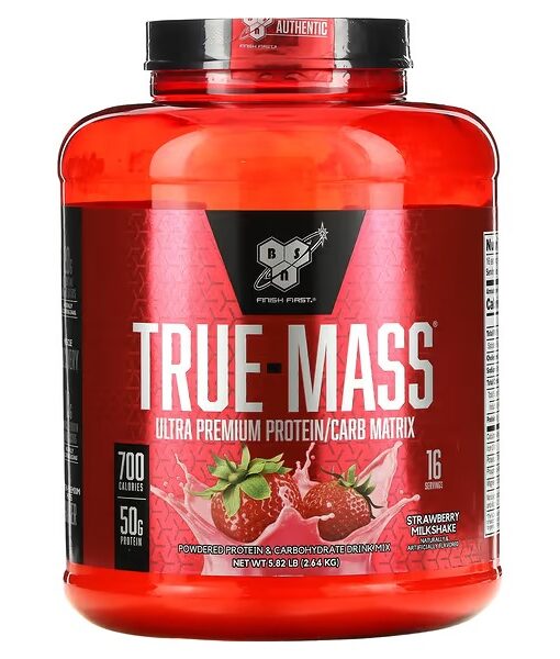 BSN, True-Mass, Ultra Premium Protein/Carb Matrix, Strawberry Milkshake, 5.82 lbs (2.64 kg)