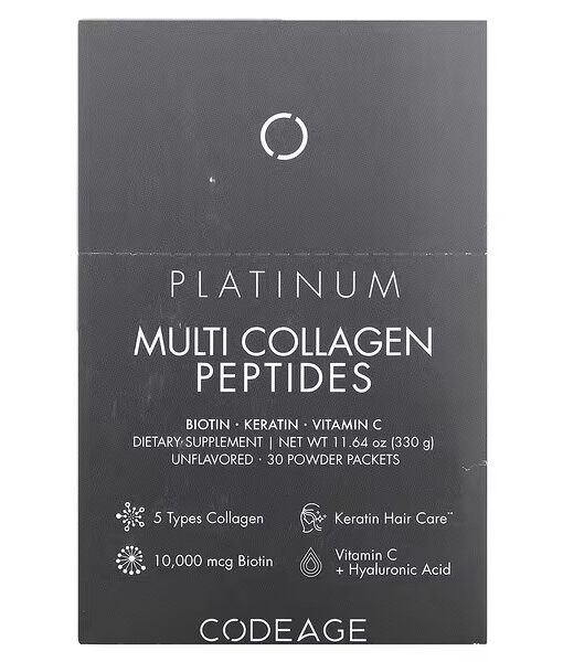 Codeage, Platinum Multi Collagen Peptides, Unflavored, 30 Packets, 0.38 oz (11 g) Each
