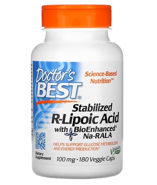 Doctor's Best, Stabilized R-Lipoic Acid with BioEnhanced Na-RALA, 100 mg, 180 Veggie Caps
