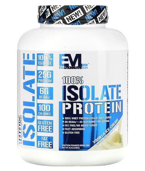 EVLution Nutrition, 100% Isolate Protein, Vanilla Ice Cream, 5 lb (2.268 kg)