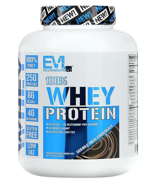 EVLution Nutrition, 100% Whey Protein, Double Rich Chocolate, 5lb (2.268 kg)