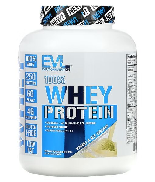EVLution Nutrition, 100% Whey Protein, Vanilla Ice Cream, 5 lb (2.268 kg)