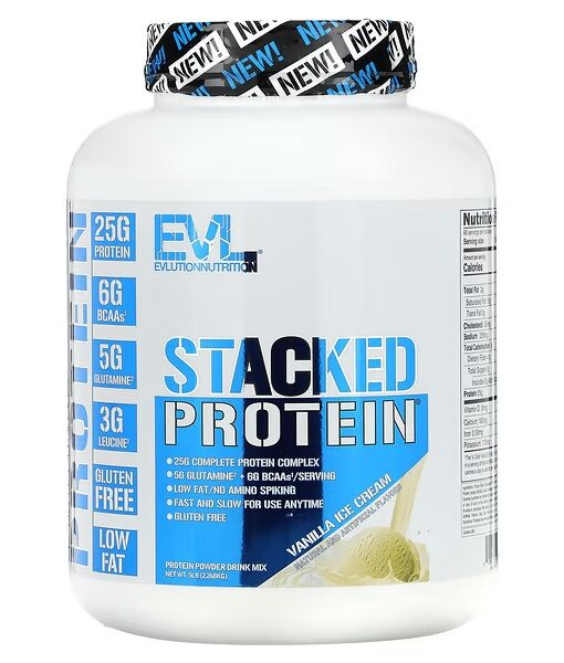 EVLution Nutrition, Stacked Protein, Vanilla Ice cream, 5 lb (2,268 kg)