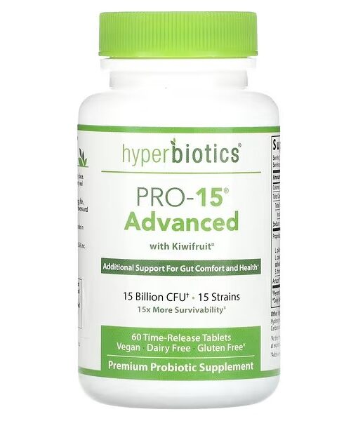 Hyperbiotics, PRO-15 Advanced with Kiwifruitx, 15 Billion CFU, 60 Time-Release Tablets