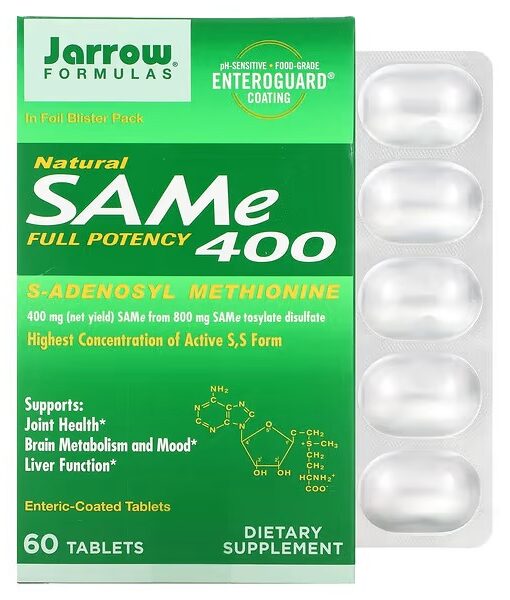 Jarrow Formulas, SAMe (Disulfate Tosylate), 400 mg, 60 Enteric Coated Tablets