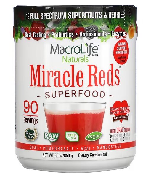 Macrolife Naturals, Miracle Reds, Superfood, Goji-Pomegranate-Acai-Mangosteen, 30 oz (850 g)