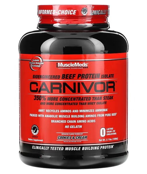 MuscleMeds, Carnivor, Bioengineered Beef Protein Isolate, Cookies & Cream, 3.7 lbs (1680 g)