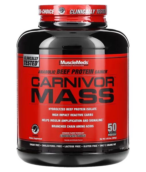 MuscleMeds, Carnivor Mass, Anabolic Beef Protein Gainer, Chocolate Fudge, 5.83 lbs (2,646 g)