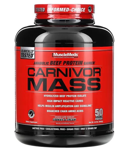 MuscleMeds, Carnivor Mass, Anabolic Beef Protein Gainer, Cookies & Cream, 5.8 lbs (2,632 g)
