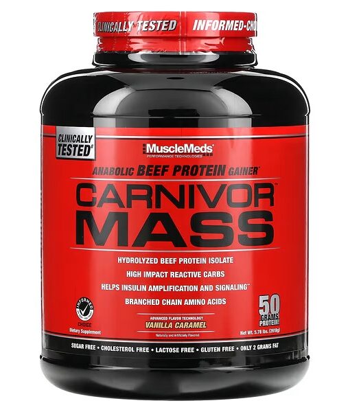 MuscleMeds, Carnivor Mass, Anabolic Beef Protein Gainer, Vanilla Caramel, 5.78 lbs (2,618 g)