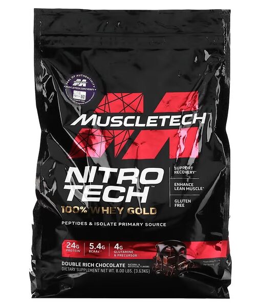MuscleTech, Nitro Tech, 100% Whey Gold, Double Rich Chocolate, 8 lbs (3.63 kg)