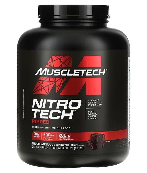 MuscleTech, Nitro Tech Ripped, Lean Protein + Weight Loss, Chocolate Fudge Brownie, 4 lbs (1.81 kg)