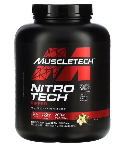 MuscleTech, Nitro Tech Ripped, Lean Protein + Weight Loss, French Vanilla Bean, 4 lbs (1.81 kg)