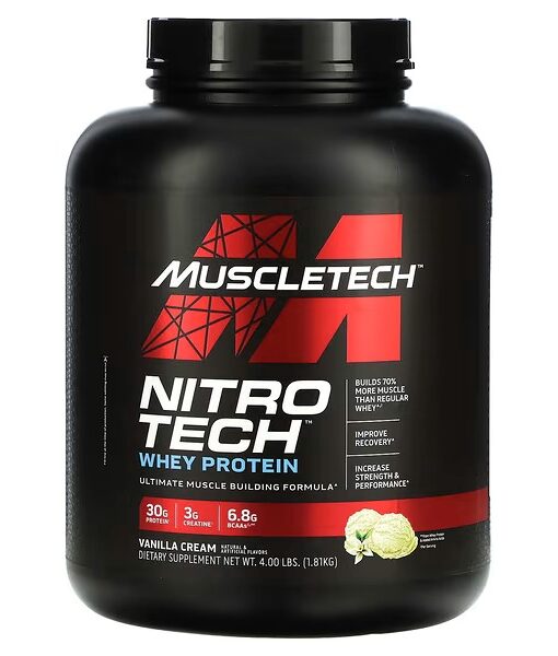 MuscleTech, Nitro Tech, Whey Protein, Vanilla Cream, 4 lbs (1.81 kg)