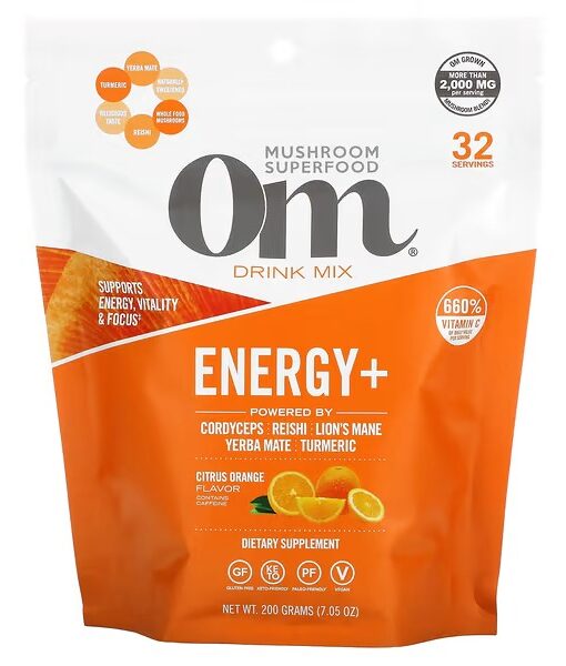 Om Mushrooms, Energy+ Drink Mix, Citrus Orange , 7.05 oz (200 g)