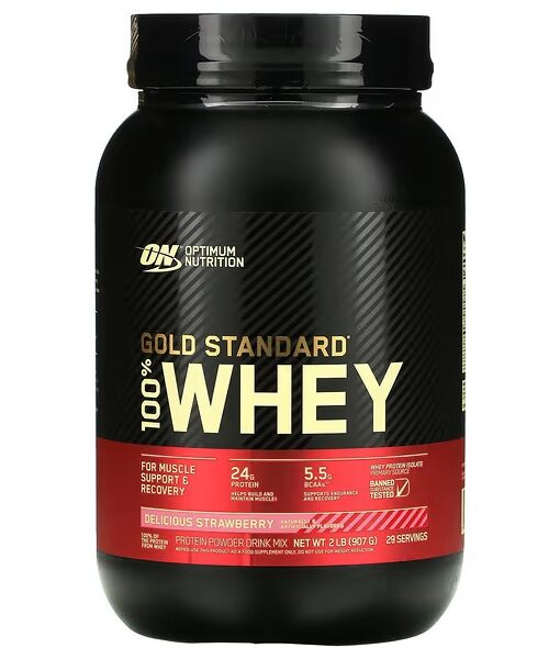 Optimum Nutrition, Gold Standard 100% Whey, Delicious Strawberry, 2 lb (907 g)
