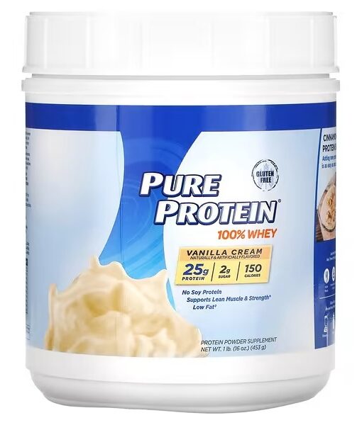 Pure Protein, 100% Whey Pure Protein, Vanilla Cream, 1 lb (453 g)