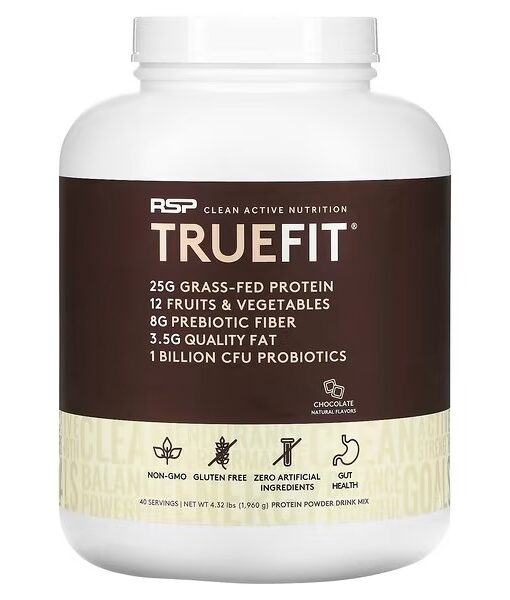 RSP Nutrition, TrueFit, Grass-Fed Whey Protein Shake with Fruits & Vegetables, Chocolate, 4.32 lbs (1.960 kg)