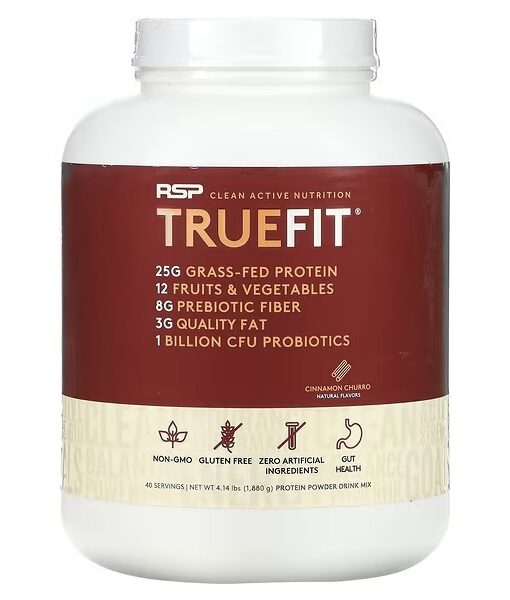 RSP Nutrition, TrueFit, Grass-Fed Whey Protein Shake with Fruits & Vegetables, Cinnamon Churro, 4.14 lbs (1,880 g)