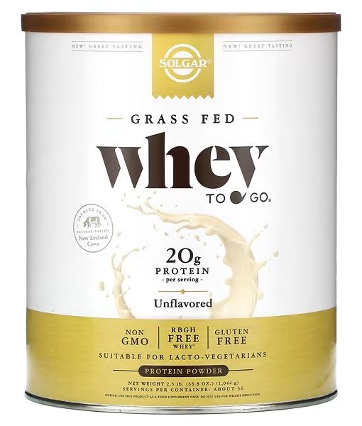 Solgar, Grass Fed, Whey To Go Protein Powder, Unflavored, 36.8 oz (1,044 g)