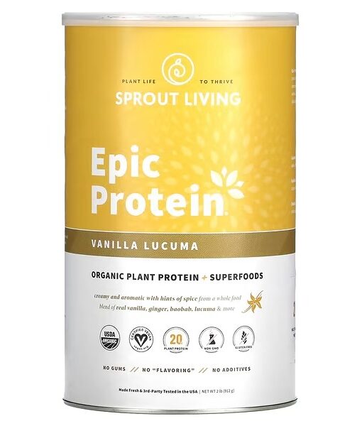 Sprout Living, Epic Protein, Organic Plant Protein + Superfoods, Vanilla Lucuma, 2 lb (912 g)