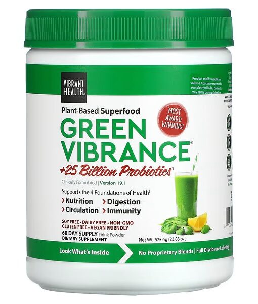 Vibrant Health, Green Vibrance +25 Billion Probiotics, Version 19.1, 23.83 oz (675.6 g)