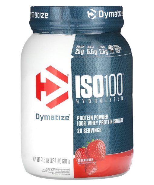 Dymatize, ISO100® Hydrolyzed, 100% Whey Protein Isolate, Strawberry, 1.34 lb (610 g)