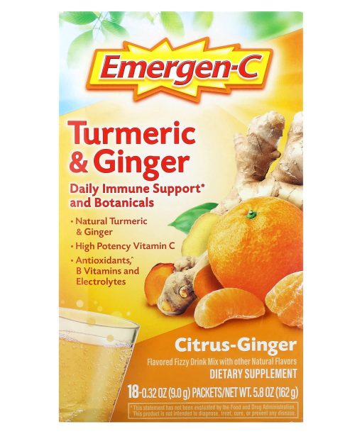 Emergen-C, Turmeric & Ginger, Citrus-Ginger, 18 Packets, 0.32 oz (9 g) Each