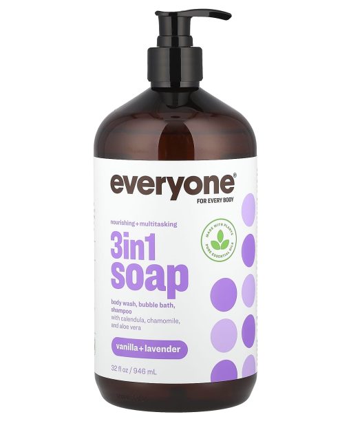 Everyone, 3 in 1 Soap, Body Wash, Bubble Bath, Shampoo, Vanilla + Lavender, 32 fl oz (946 ml)