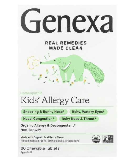 Genexa, Kids' Allergy Care, Age 3-11, Organic Acai Berry, 60 Chewable Tablets