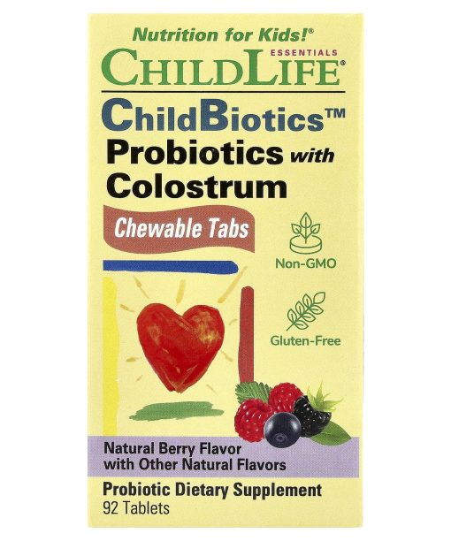ChildLife Essentials, ChildBiotics™, Probiotics with Colostrum, Chewable Tabs, Natural Berry, 92 Tablets
