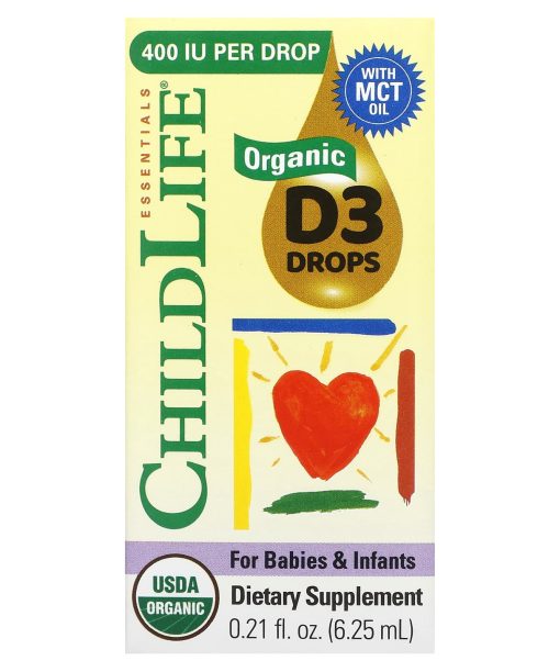 ChildLife Essentials, Organic D3 Drops for Babies & Infants, 0.21 fl oz (6.25 mL)
