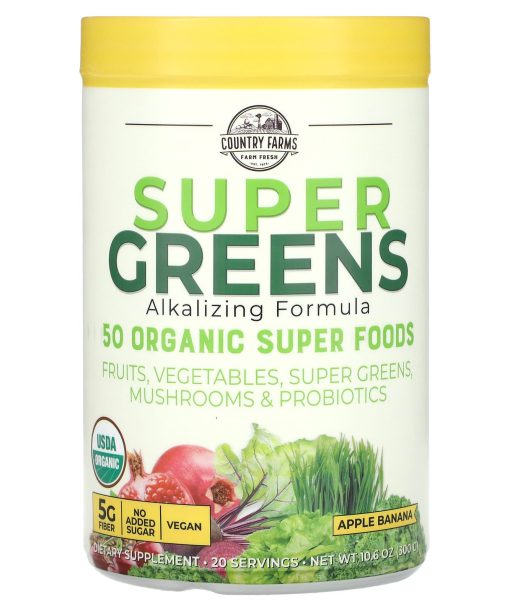 Country Farms, Super Greens, Alkalizing Formula, Apple Banana, 10.6 oz (300 g)