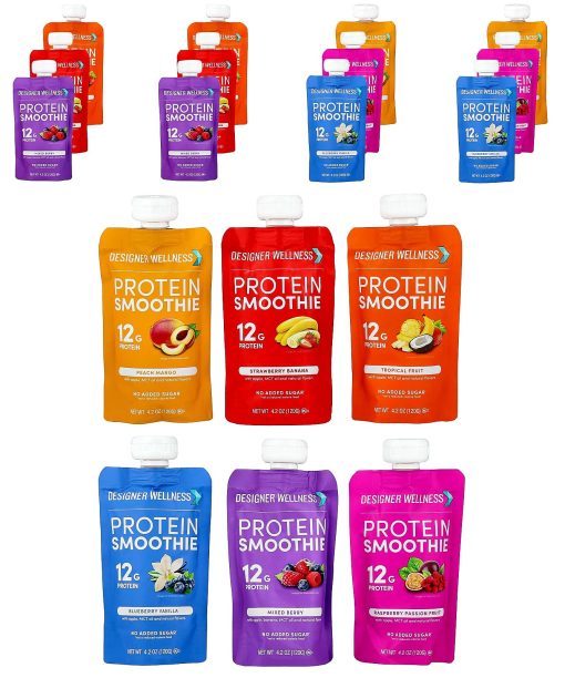 Designer Wellness, Protein Smoothie, Trial Variety Pack, 12 Packs, 4.2 oz (120 g) Each