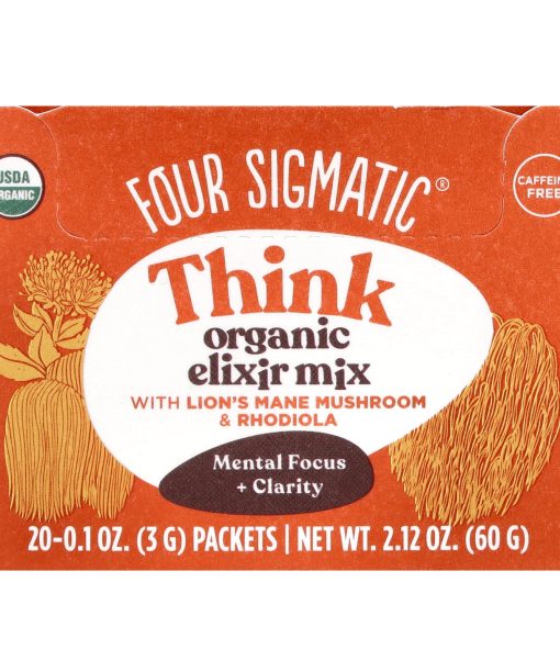Four Sigmatic, Think, Organic Elixir Mix With Lion's Mane Mushroom & Rhodiola, Caffeine Free, 20 Packets, 0.1 oz (3 g) Each
