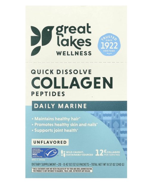 Great Lakes Wellness, Quick Dissolve Collagen Peptides, Daily Marine, Unflavored, 20 Packets, 0.42 oz (12 g) Each