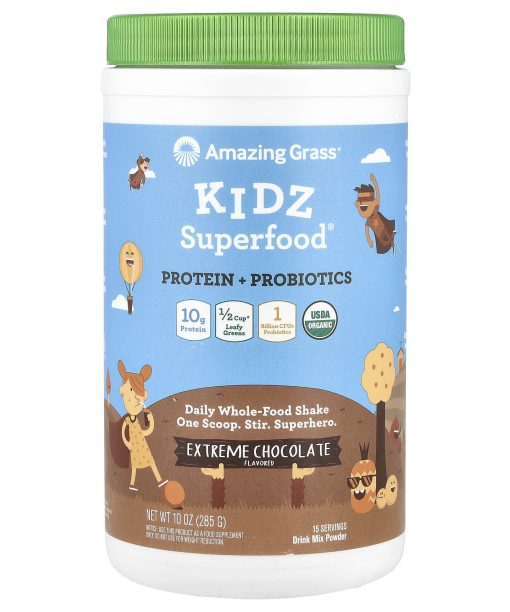 Amazing Grass, Kidz Superfood®, Protein + Probiotics, Extreme Chocolate, 10 oz (285 g)