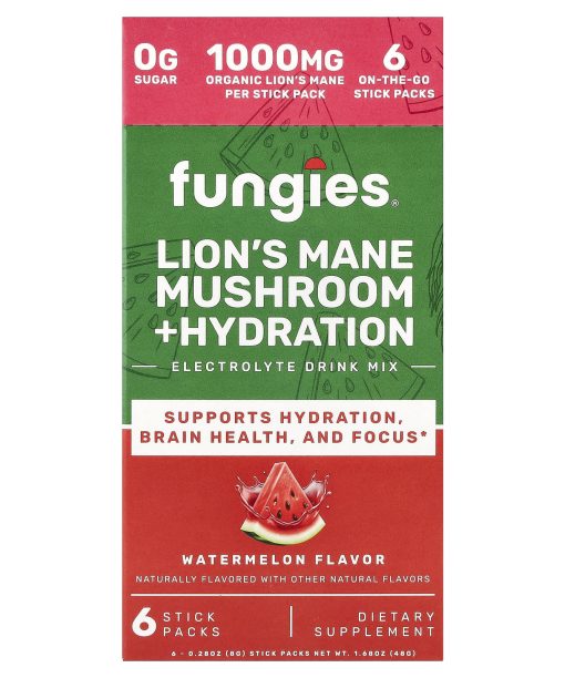 Fungies, Lion's Mane Mushroom + Hydration, Electrolyte Drink Mix, Watermelon, 6 Stick Packs, 0.28 oz (8 g) Each