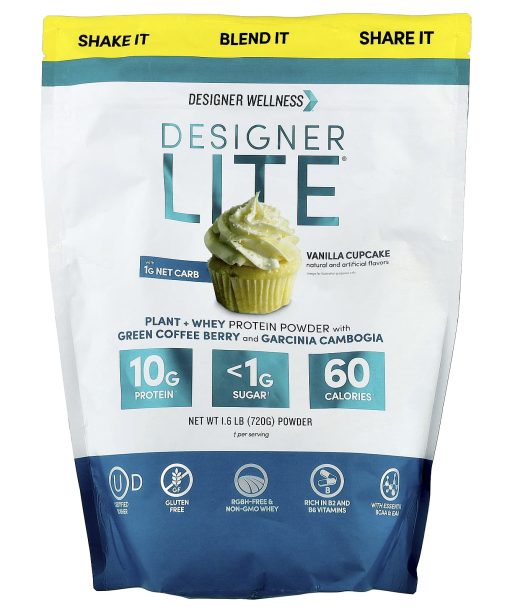 Designer Wellness, Designer Lite®, Plant + Whey Protein Powder, Vanilla Cupcake, 1.6 lb (720 g)