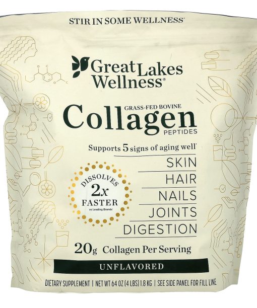 Great Lakes Wellness, Grass-Fed Bovine Collagen Peptides, Unflavored, 64 oz (1.8 kg)