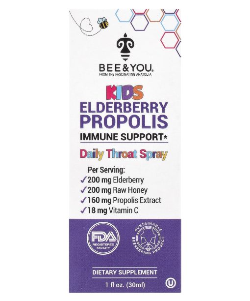 Bee & You, Kids Elderberry Propolis Daily Throat Spray, 1 fl oz (30 ml)