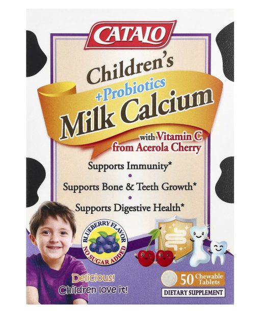 CATALO, Children's Milk Calcium + Probiotics with Vitamin C , 50 Chewable Tablets