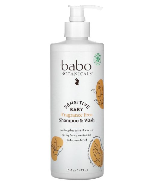 Babo Botanicals, Sensitive Baby, Shampoo & Wash, Fragrance Free, 16 fl oz (473 ml)