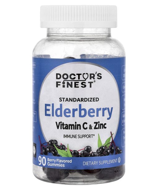 Doctor's Finest, Standardized Elderberry, Vitamin C & Zinc, Berry, 90 Gummies