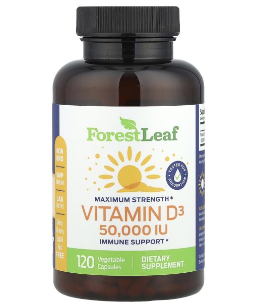 Forest Leaf, Maximum Strength, Vitamin D3, 1,250 mcg (50,000 IU), 120 Vegetable Capsules
