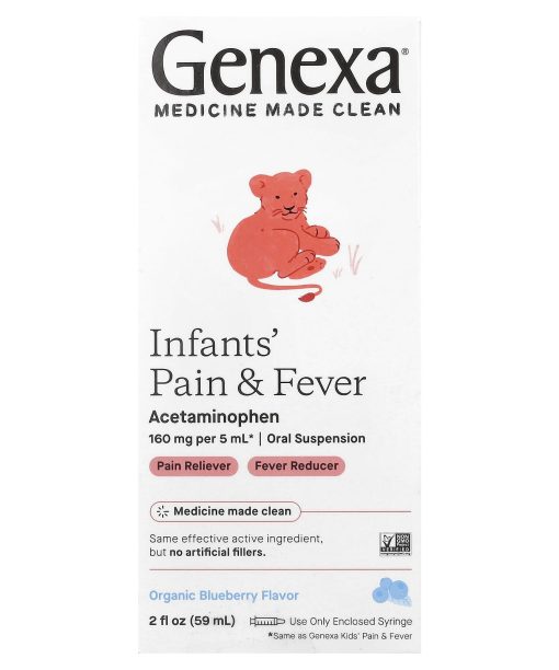 Genexa, Infants' Pain & Fever, Organic Blueberry, 160 mg, 2 fl oz (59 ml)