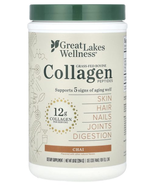 Great Lakes Wellness, Grass-Fed Bovine Collagen Peptides, Chai, 10 oz (284 g)