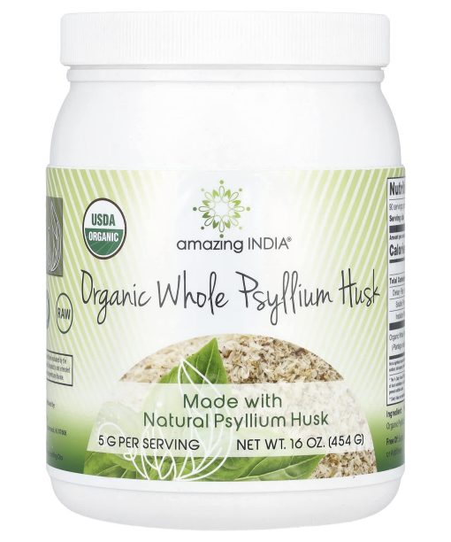 Amazing India, Organic Whole Psyllium Husk, 16 oz (454 g)